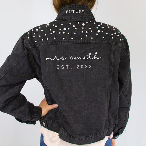 (Black) Custom Mrs. Smith Black Pearl Denim Jacket