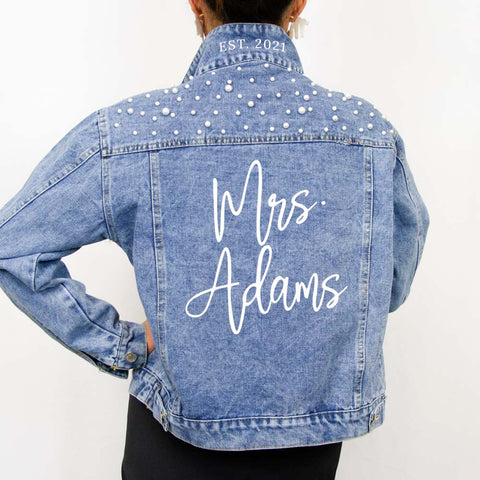 Denim Jacket White With Golden Letters Bride Boho, Jacket Bride JGA Wedding  -  Canada