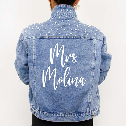 (Blue) Personalized Bride Denim Jackets