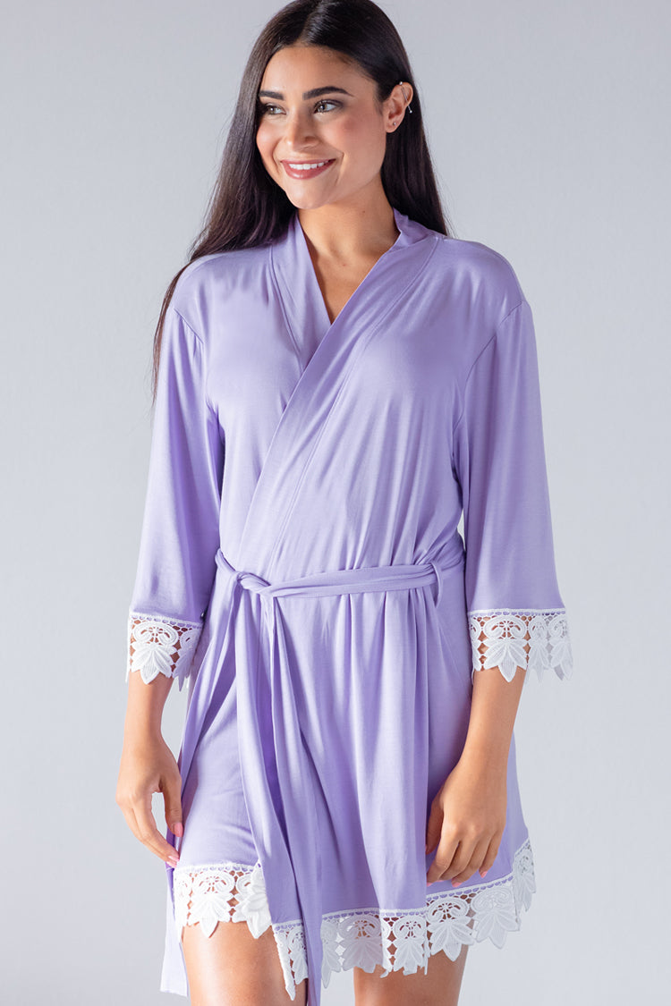 Periwinkle Modal Lace Robe - Jersey Robe 50% OFF – PrettyRobes.com
