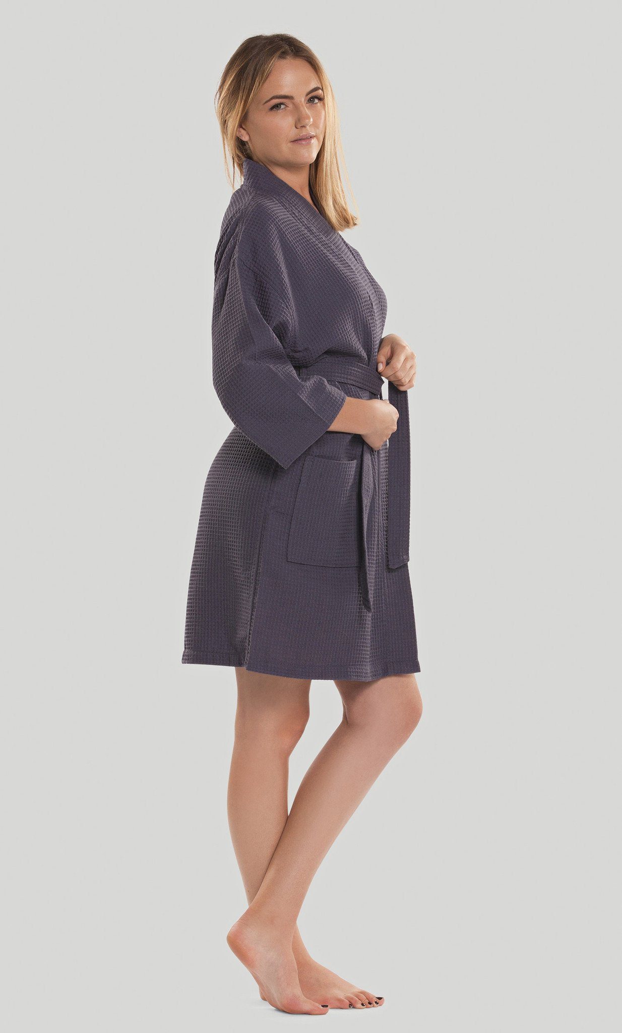 Download Waffle Kimono Charcoal Gray Short Robe - PrettyRobes.com