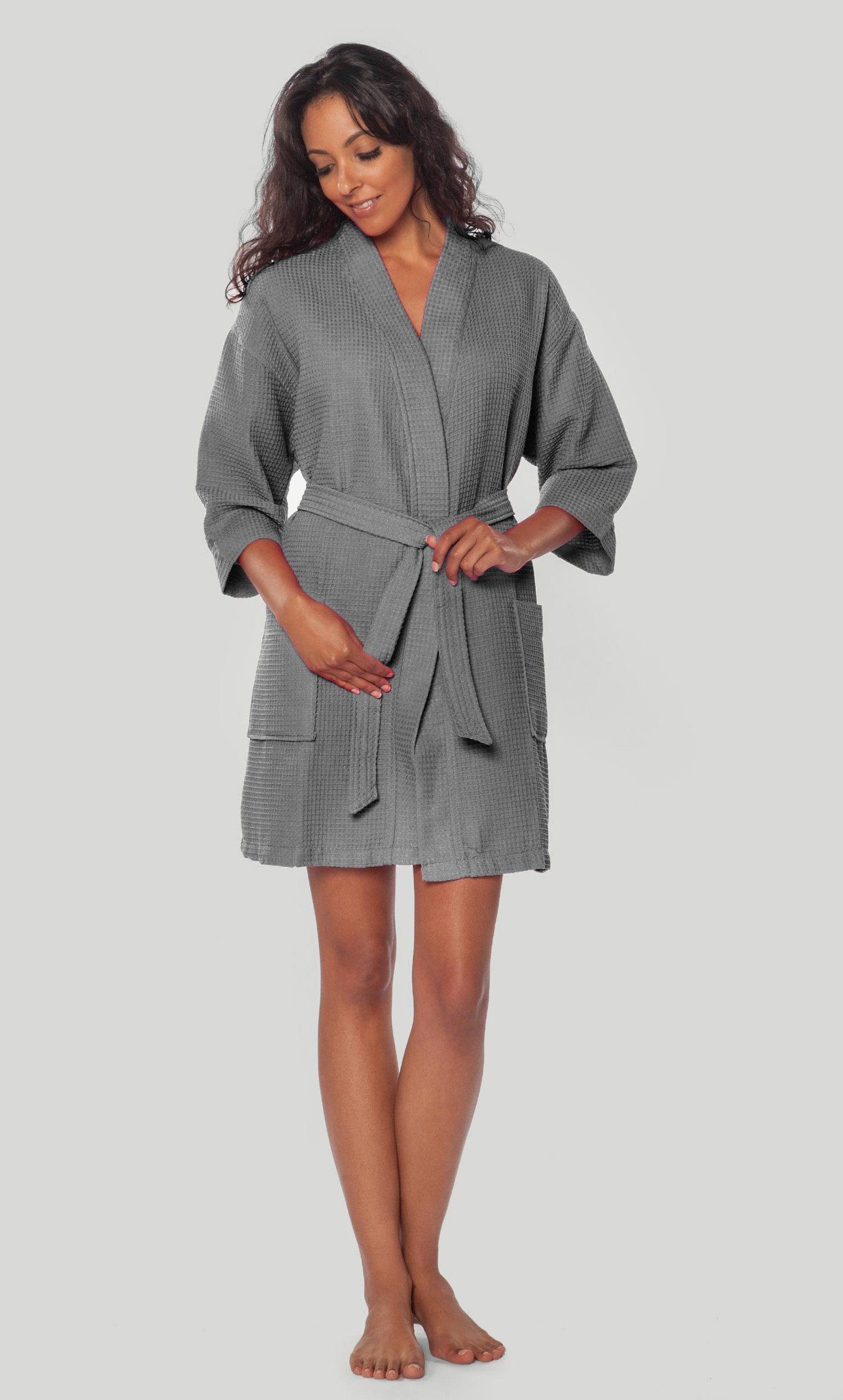 Download Waffle Kimono Gray Short Robe - PrettyRobes.com