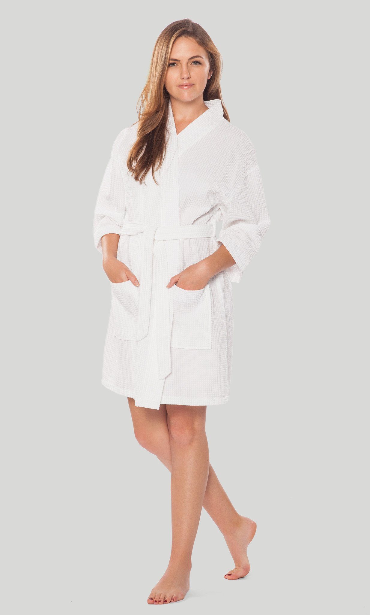 Download Waffle Kimono White Short Robe - PrettyRobes.com