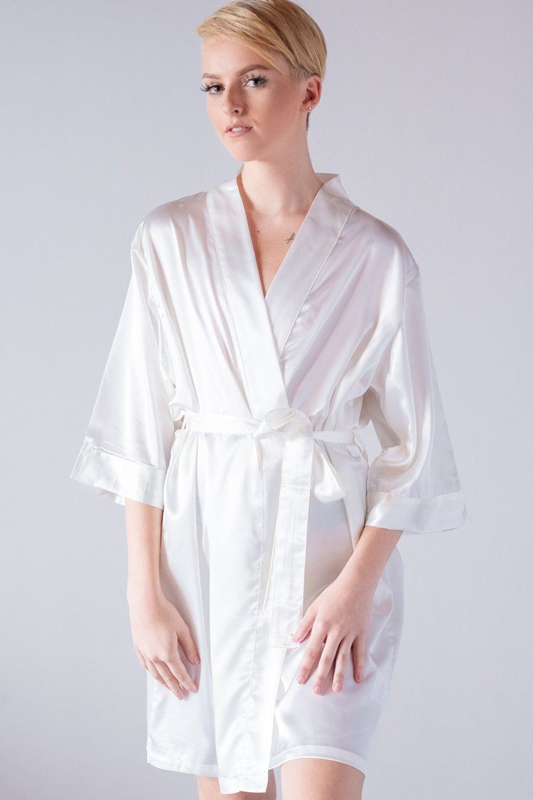 White Satin Bride Robe - Kimono Bridal Robe – PrettyRobes.com