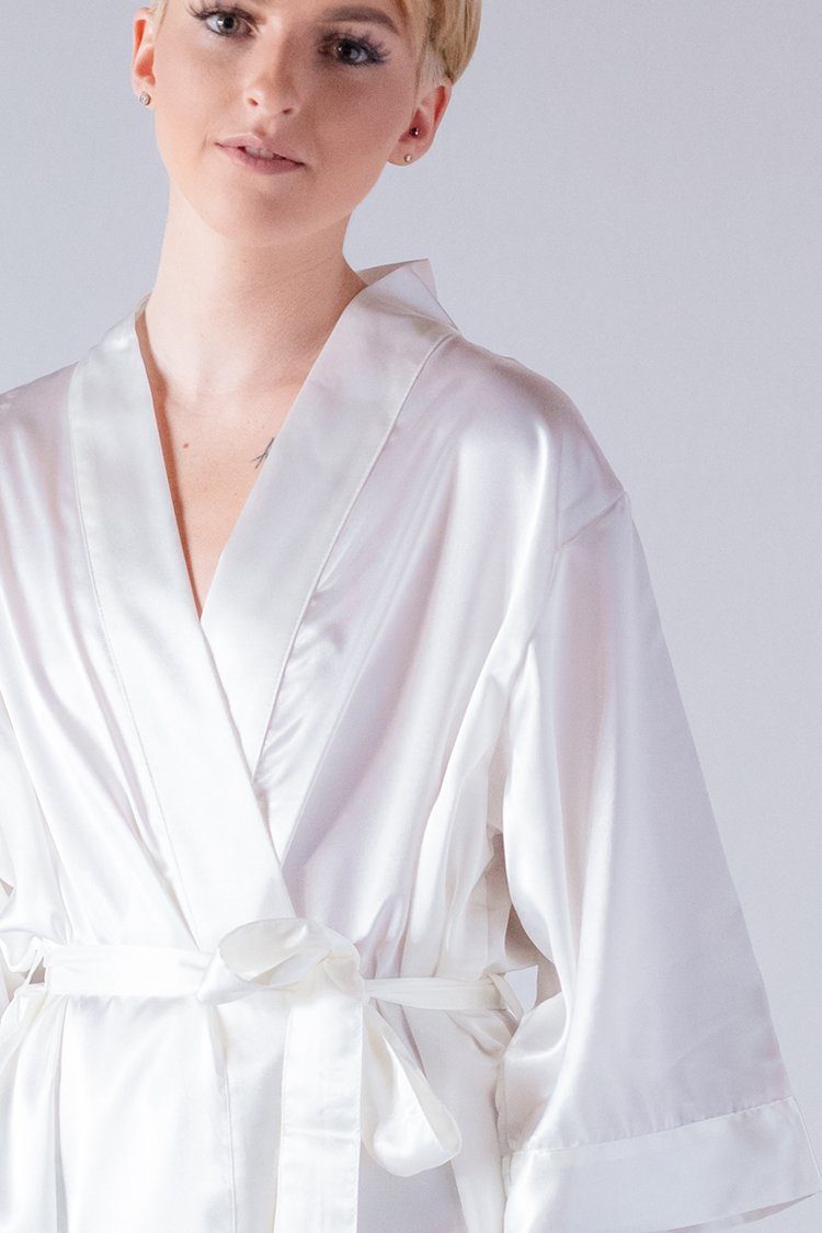 White Satin Bride Robe - Kimono Bridal Robe – PrettyRobes.com