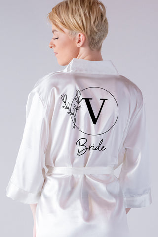 Champagne satin bride robe with your custom inscription, Elegant