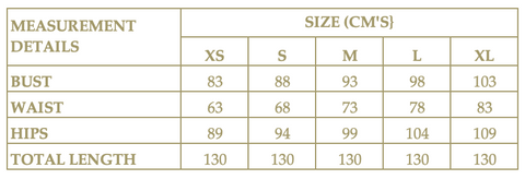 Lara Dress Size Guide