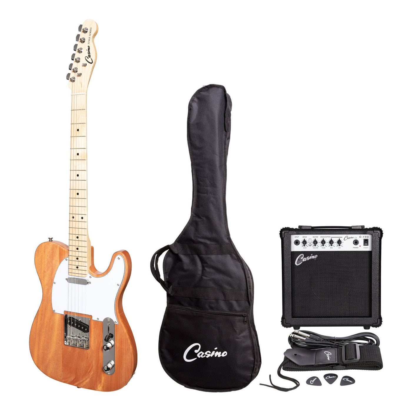 Casino TE-Style Electric Guitar Set and 15 Watt Amplifier Pack (Natura –  Living Music