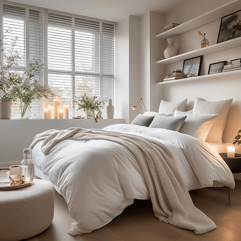Neutral bedroom featuring Hampton and Astley Egyptian cotton sateen bedding