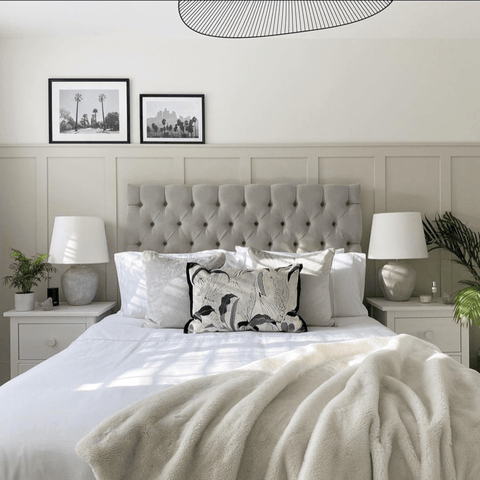 A stylish blend of cool and warm neutrals blends perfectly with pure white Hampton and Astley Egyptian cotton sateen bedding.