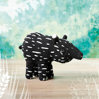 Black crocheted tapir with white stripes