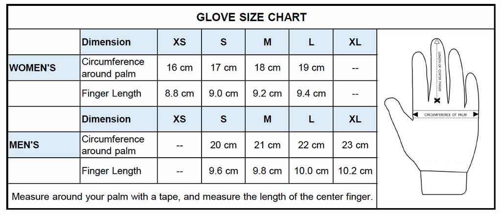 fingerless leather driving gloves - glove size chart