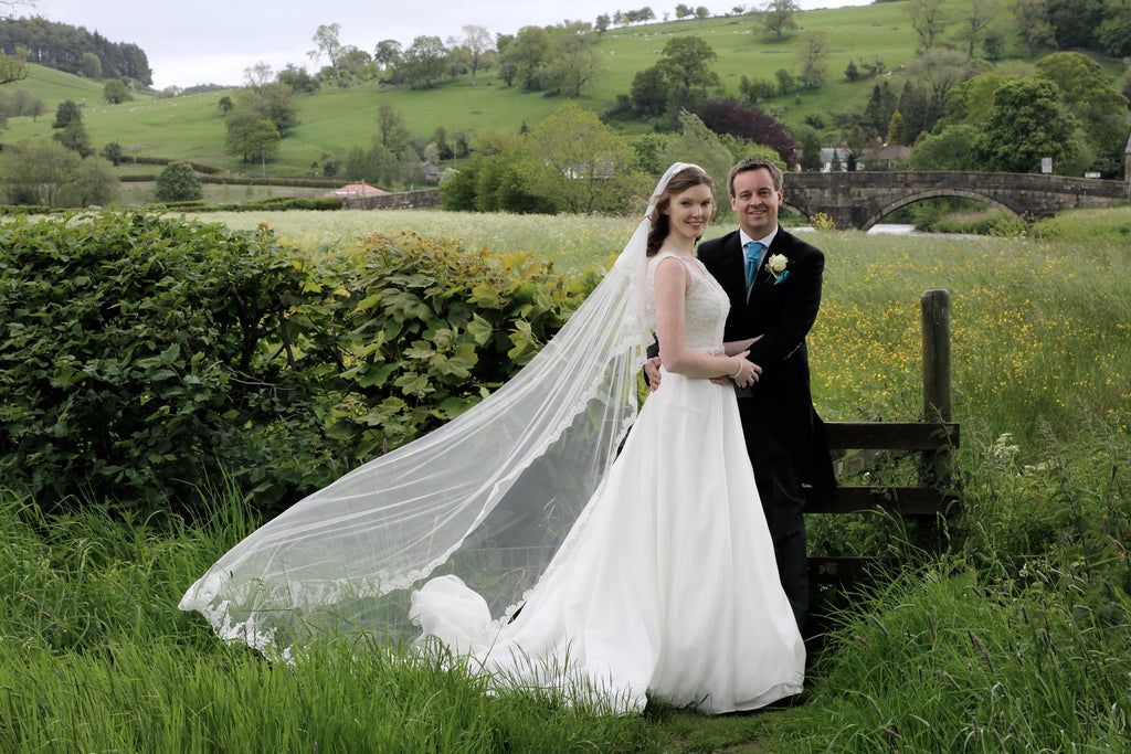 Cathedral length veil with blusher