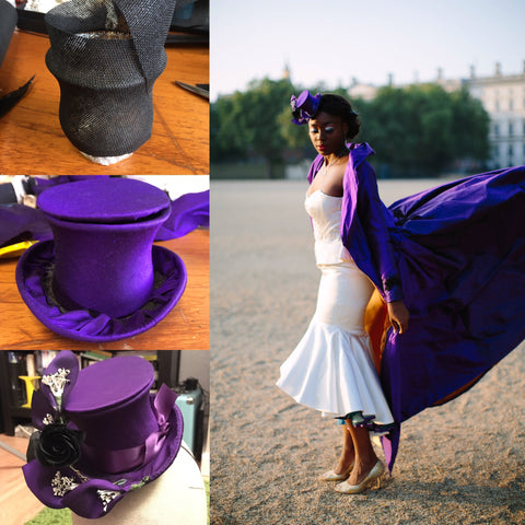 The stages of a mini top hat and the finished city burlesque photoshoot @jenlevetmillinery