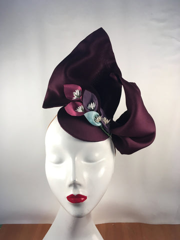Mother of the bride hat with colour lilies trim detail