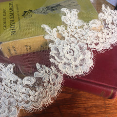 Wider corded scalloped lace edge of bridal veil