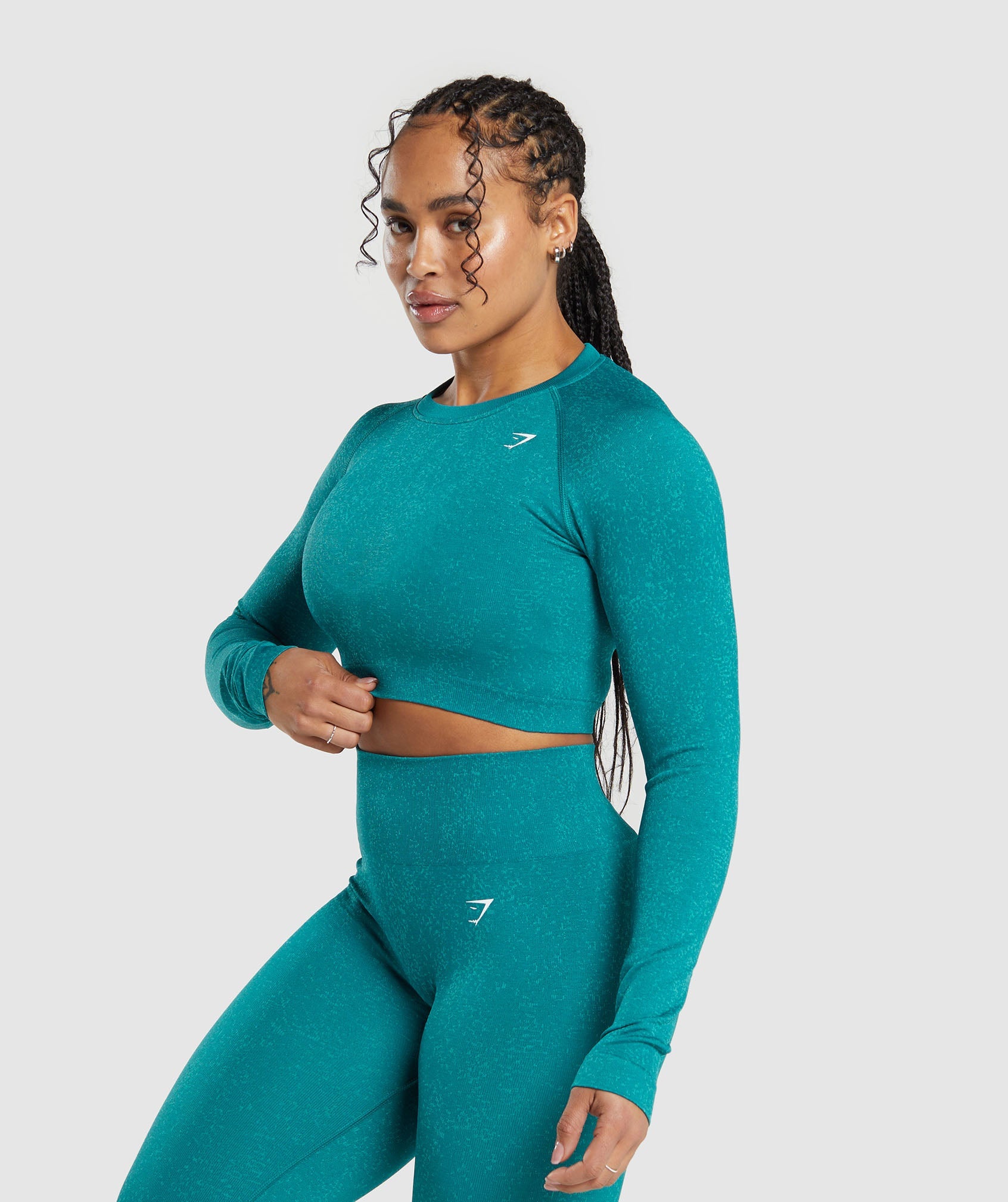 Adapt Fleck Seamless Long Sleeve Crop Top in Ocean Teal/Artificial Teal - view 3