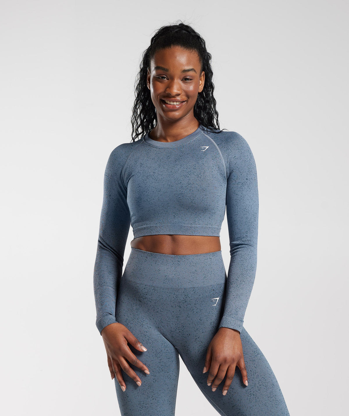 Gymshark Adapt Fleck Seamless Long Sleeve Crop Top - Mineral | Black ...