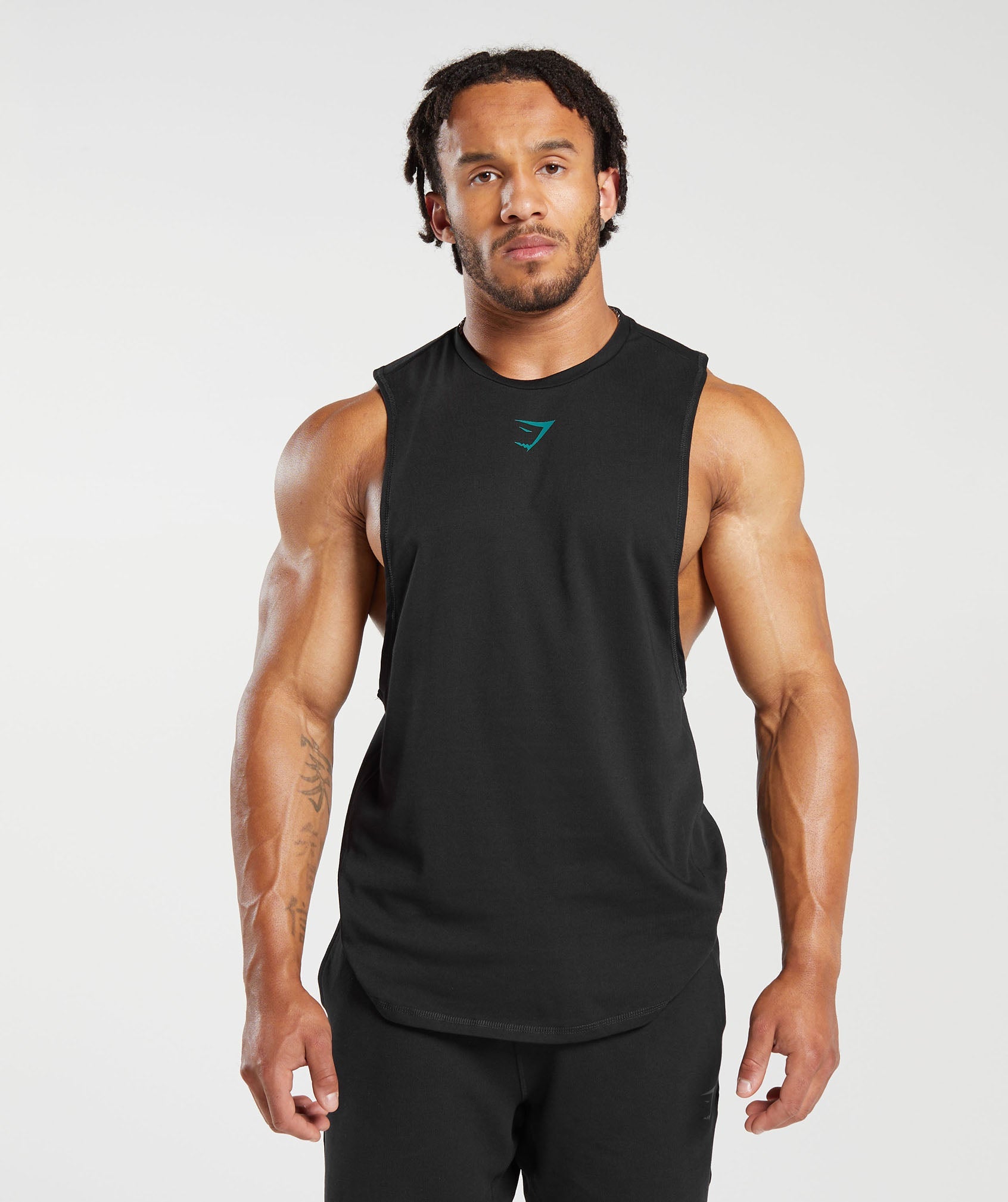 Gymshark Bold Drop Arm Tank - Black/Seafoam Blue | Gymshark