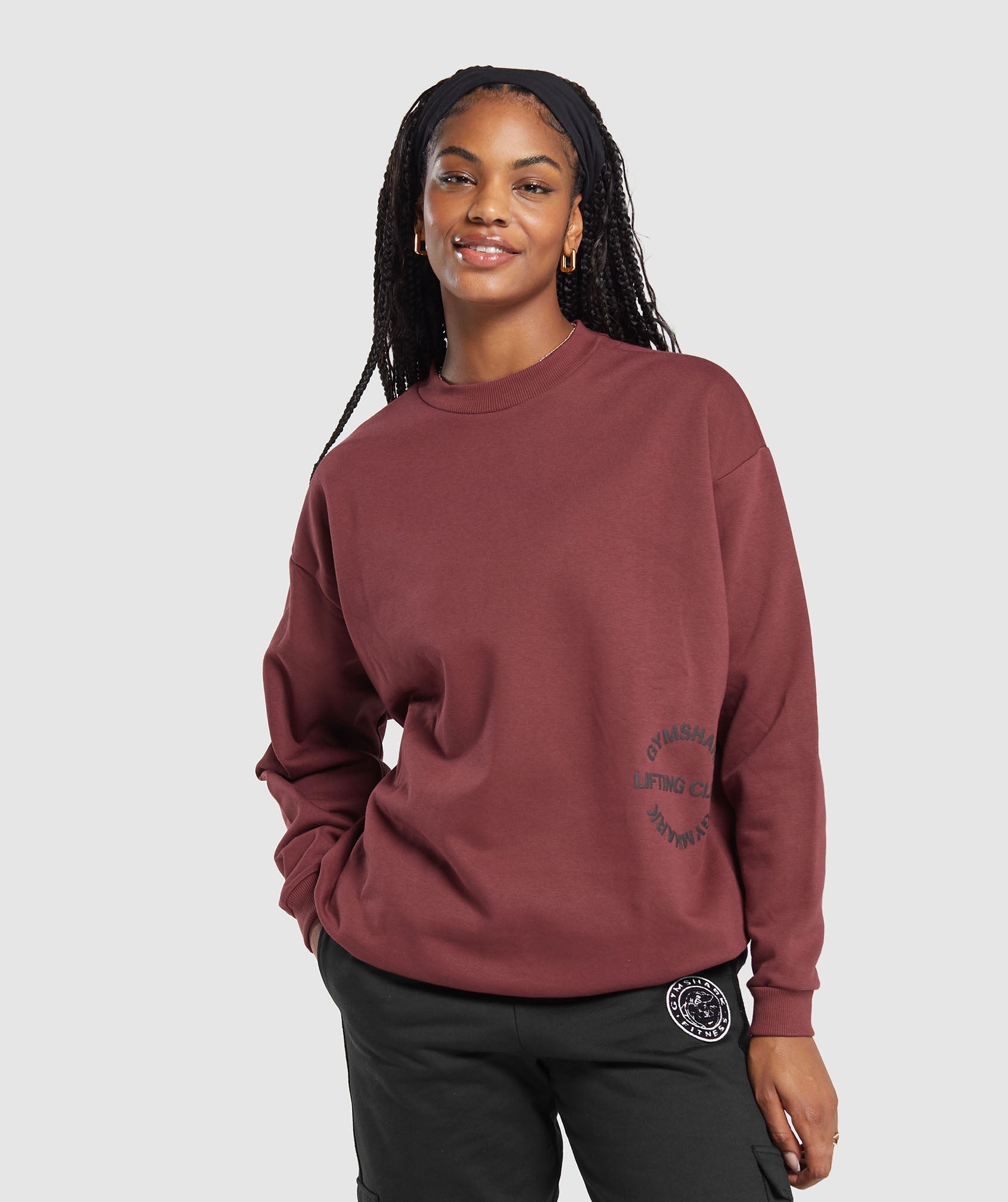 Built Oversized Sweatshirt in Washed Burgundy - view 2