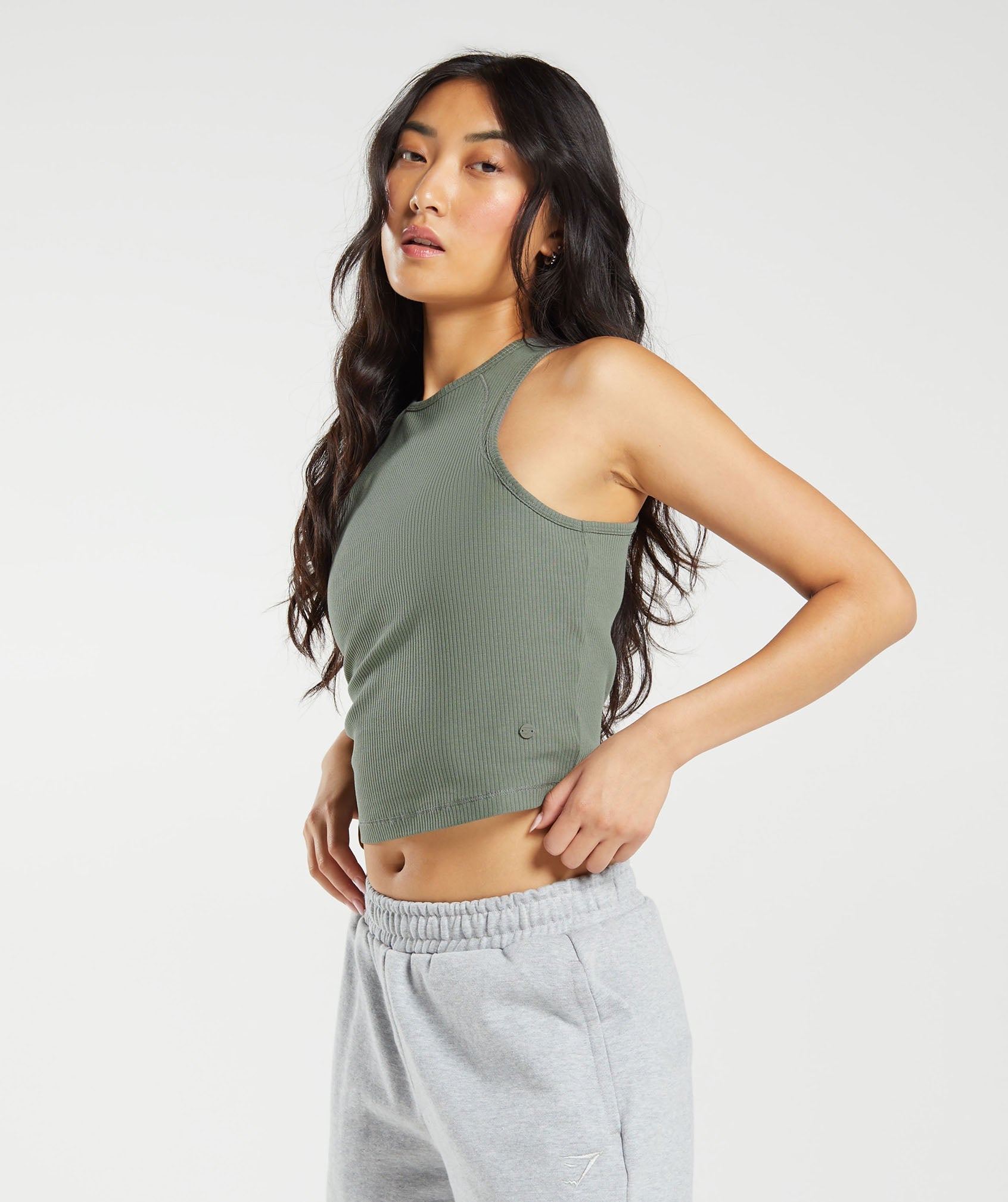 Cotton Rib Midi Tank in Dusk Green - view 3