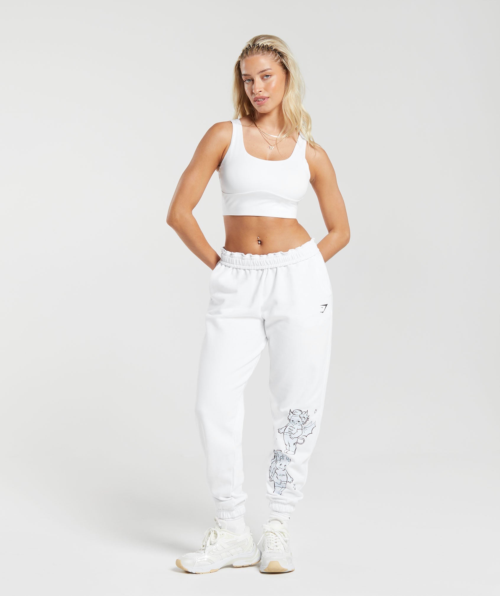 Cherub Graphic Joggers in White - view 4