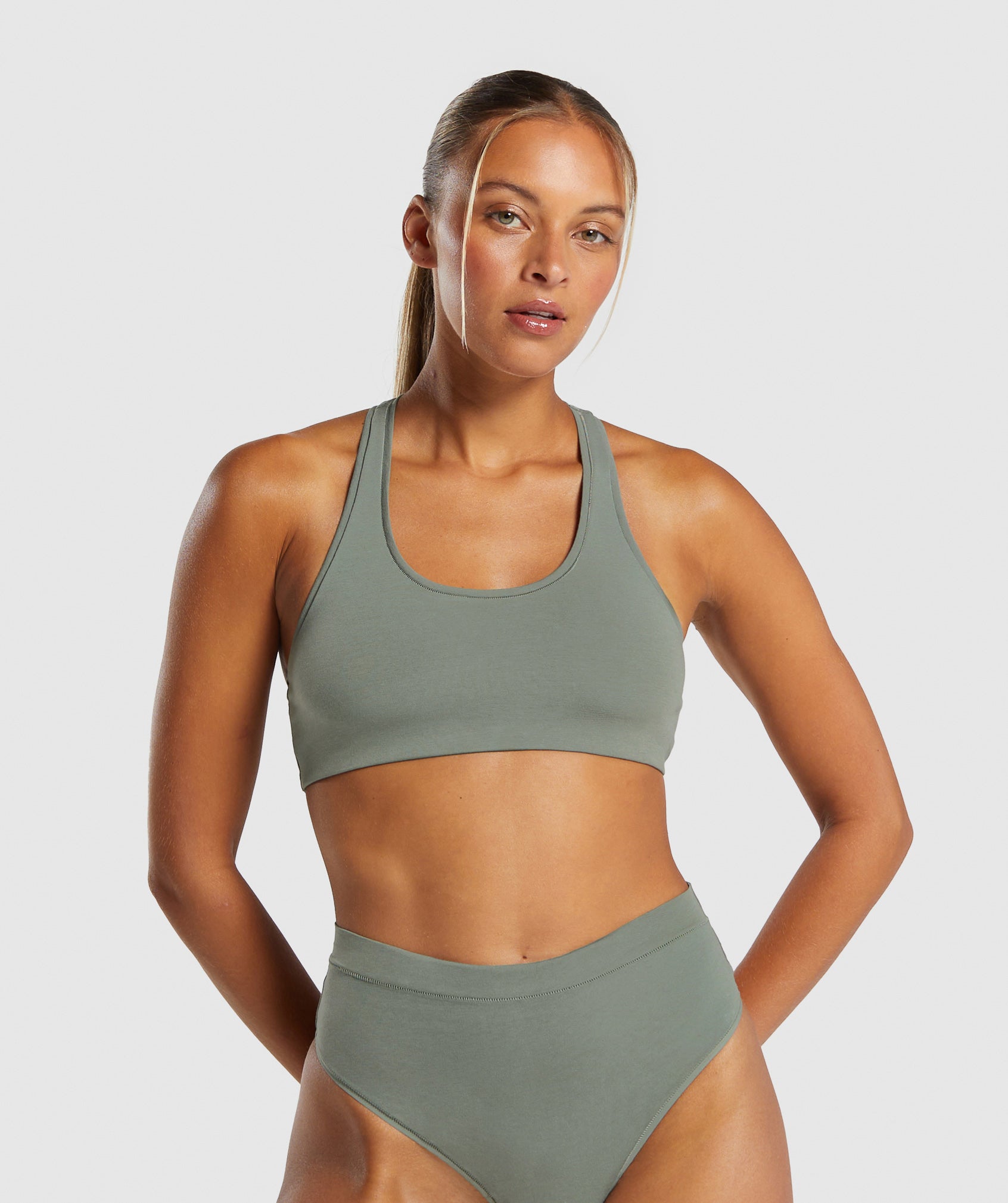 Cotton Bralette in Unit Green - view 1