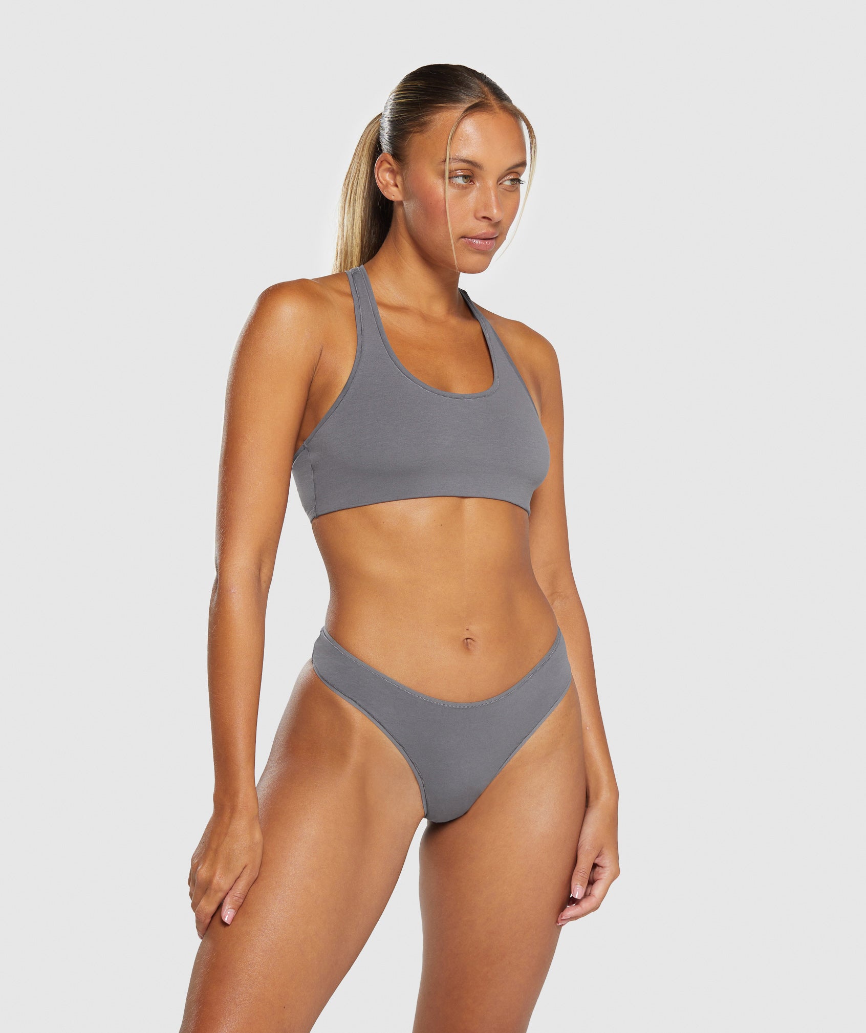 Cotton Dipped Front Thong in Brushed Grey - view 5