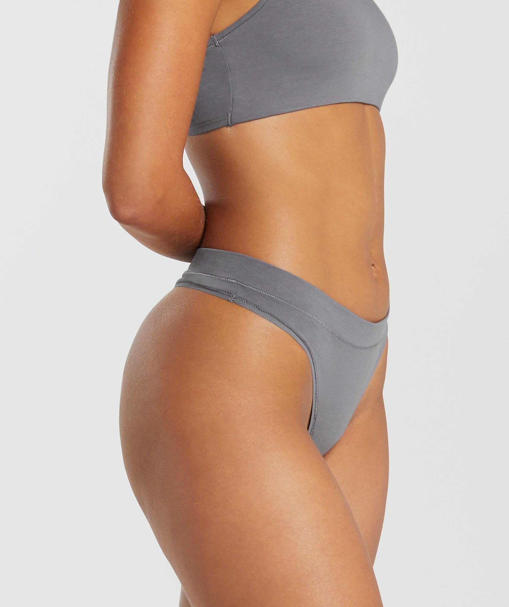 Cotton High Leg Thong in Brushed Grey - view 3