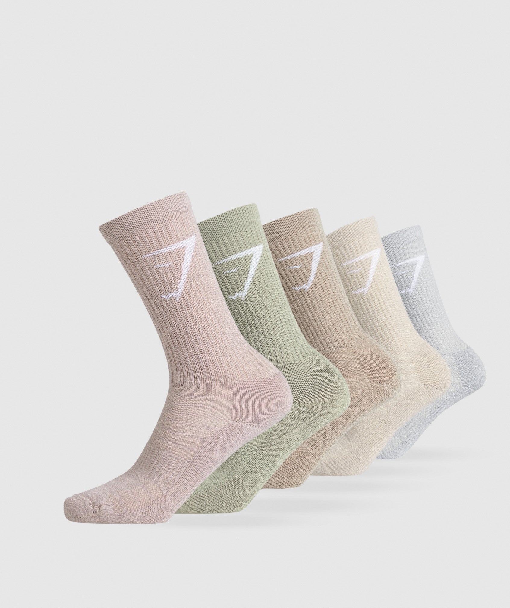 Crew Socks 5pk in Pink/Grey/Green/Grey/Brown