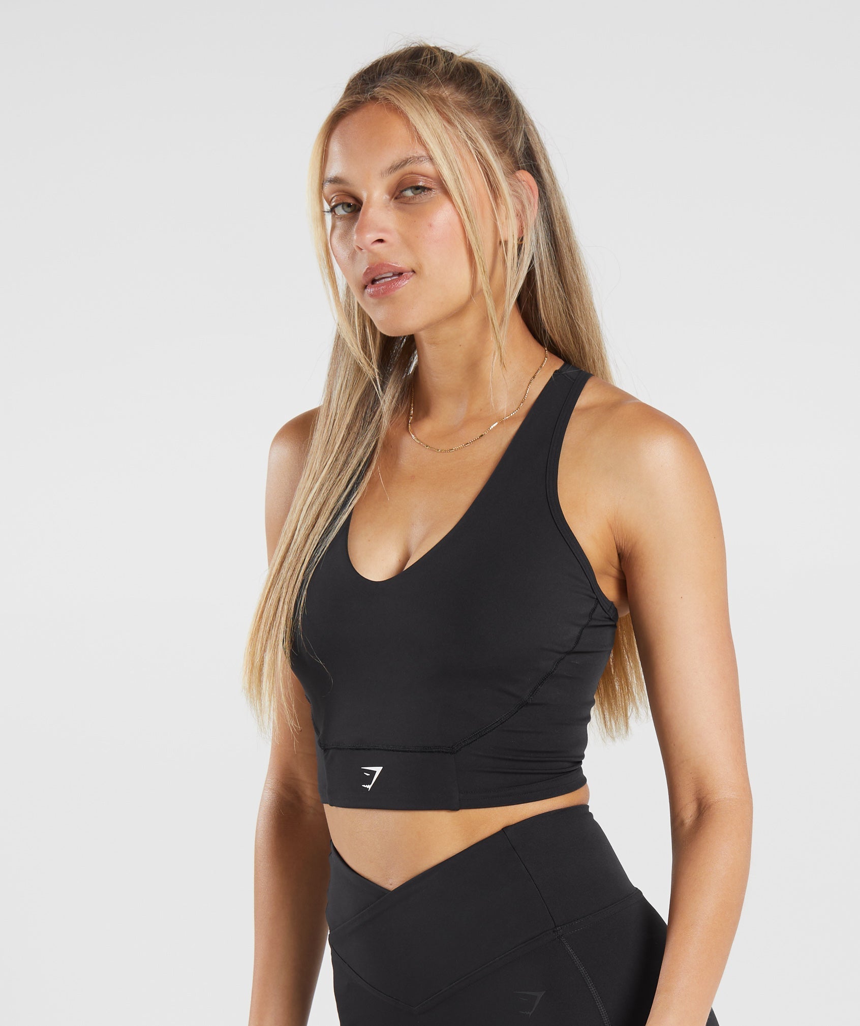 Crop Mesh Tank in Black - view 3