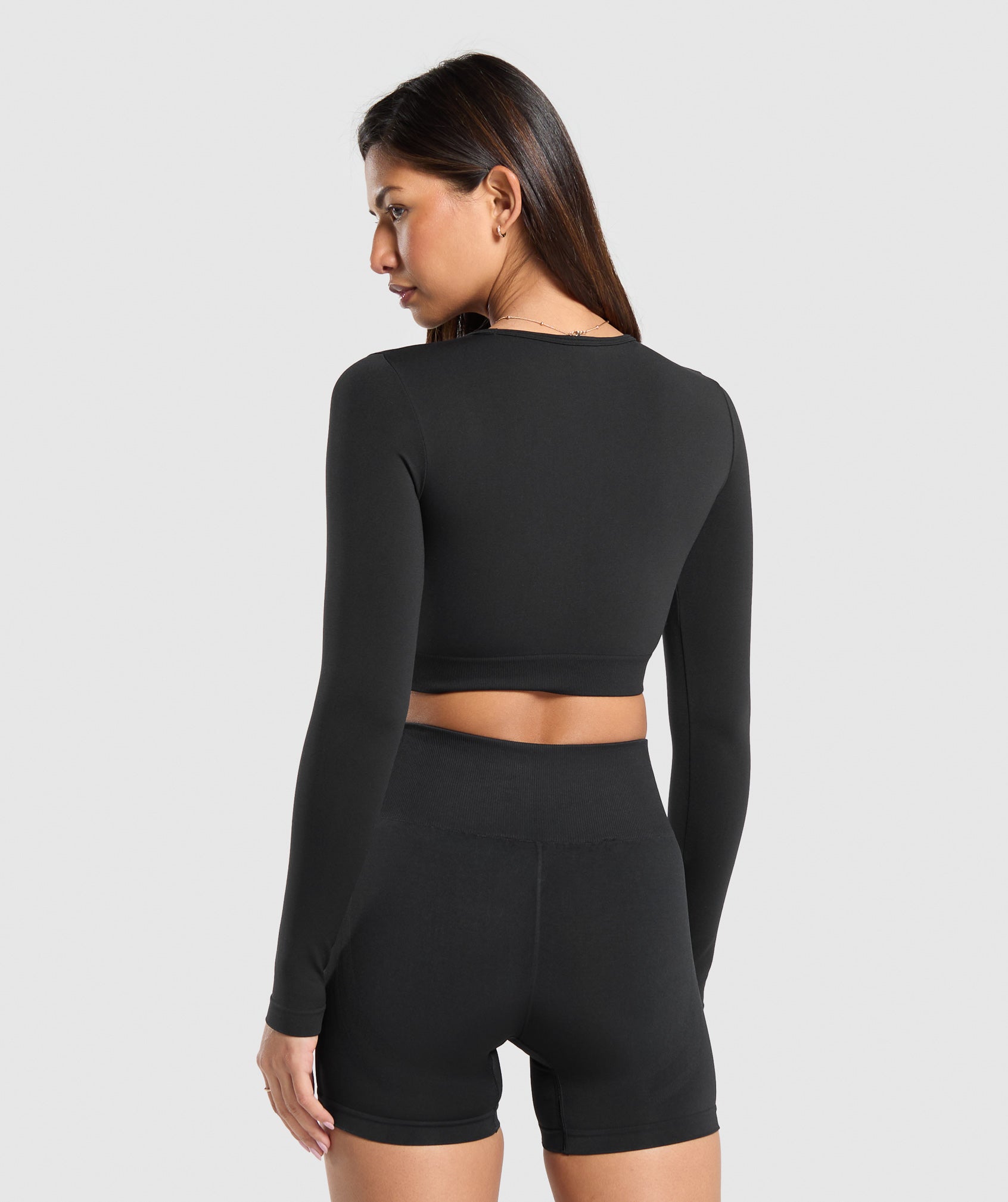 Everyday Seamless Long Sleeve Crop Top in Black - view 2