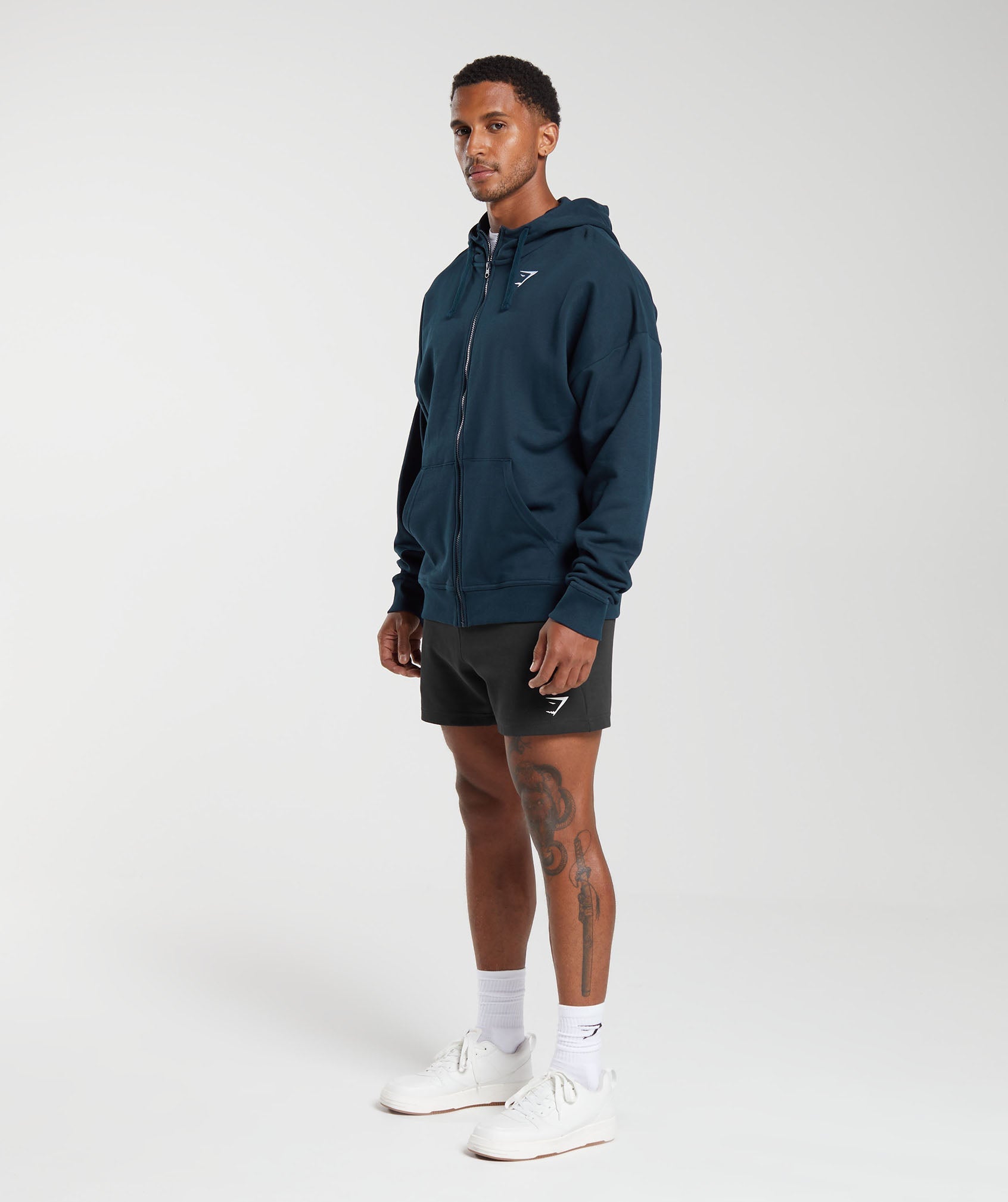 Crest Oversized Zip Up Hoodie in Navy - view 4