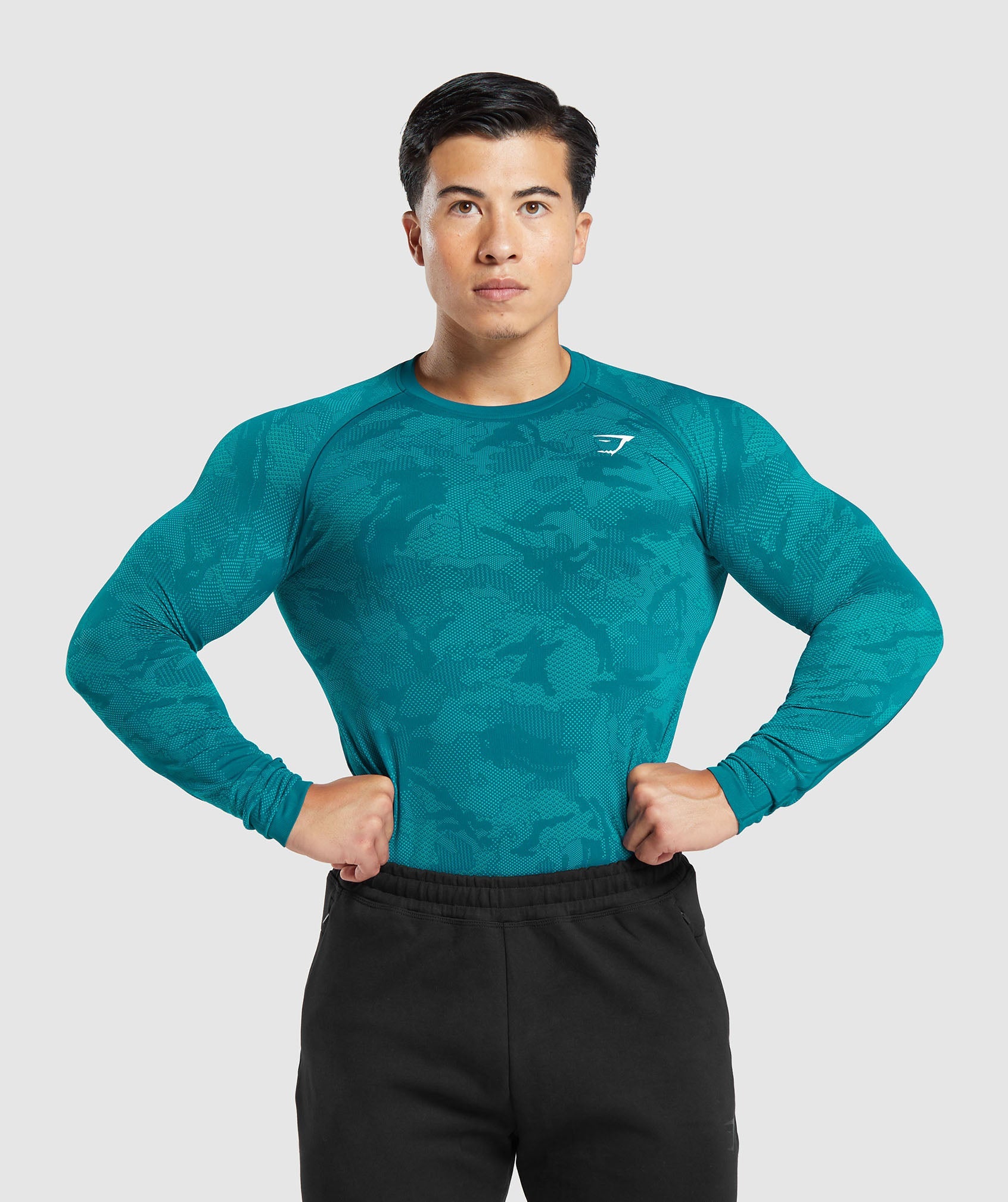 Geo Seamless Long Sleeve T-Shirt in Atlantic Blue/Shark Blue - view 1