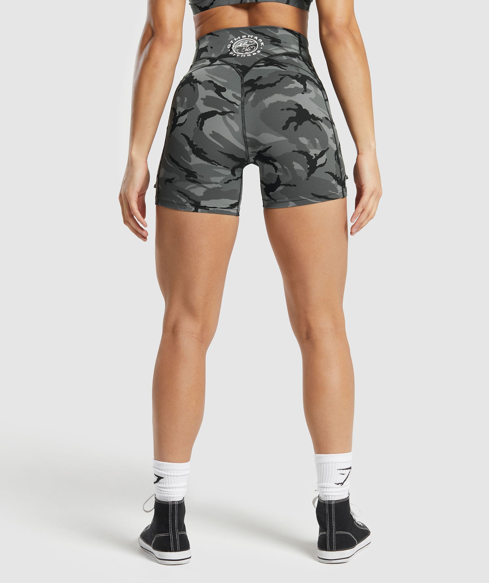 Women's gymshark power loose camo shorts black gray - Depop