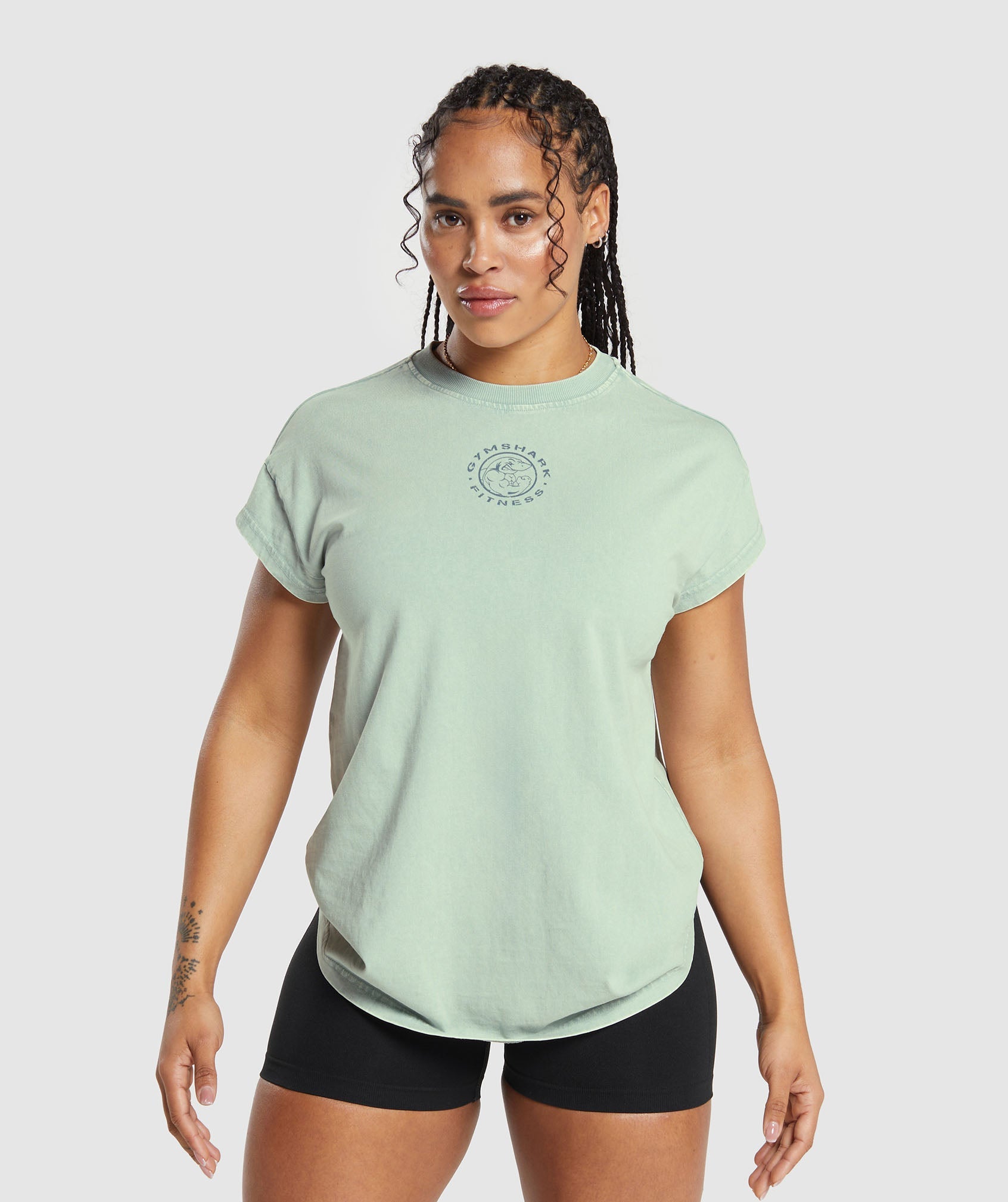 Gymshark Legacy Washed Long Sleeve Top - Dusk Green/Acid Wash