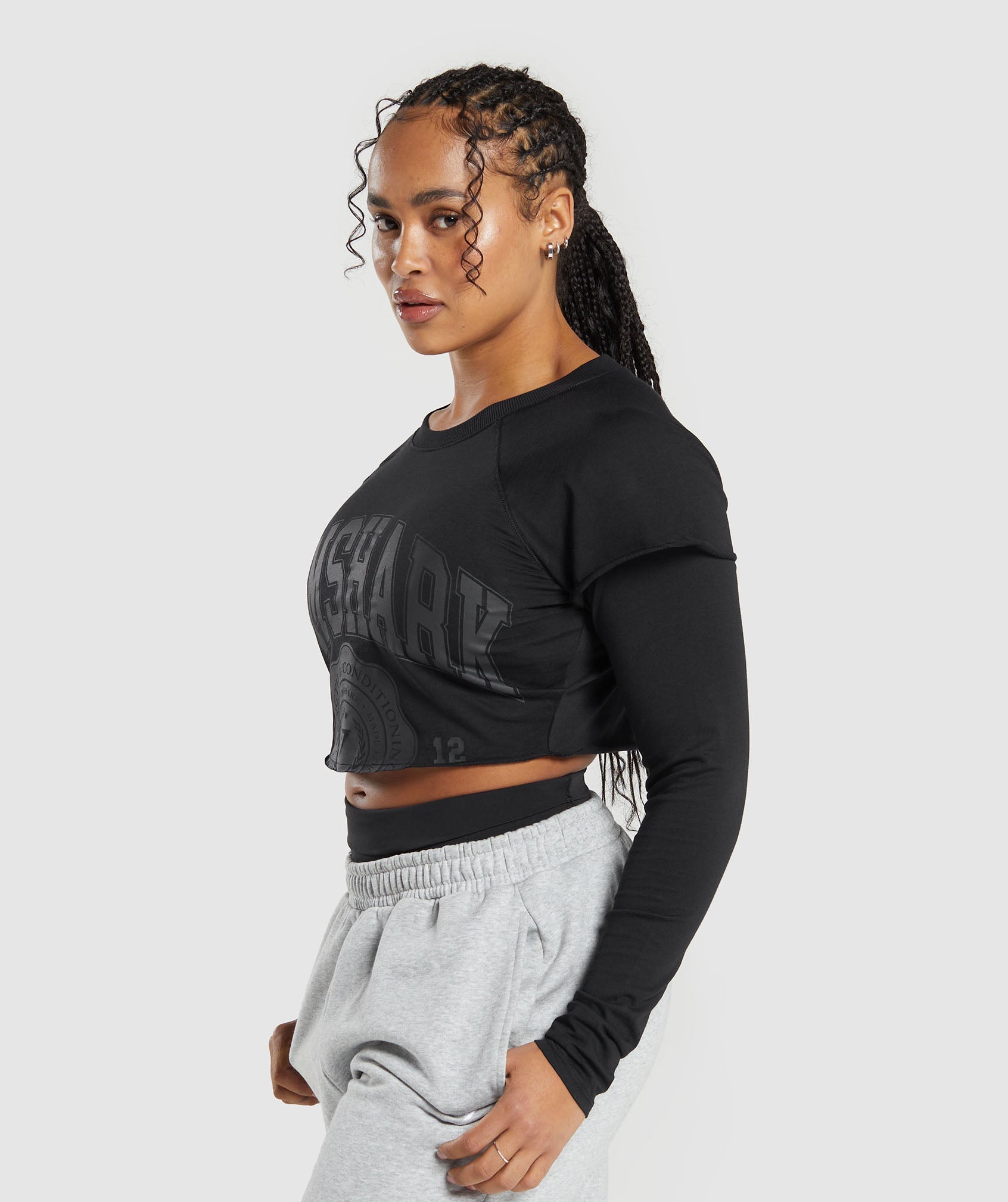 Lifting 2 In 1 Long Sleeve Crop Top in Black - view 3