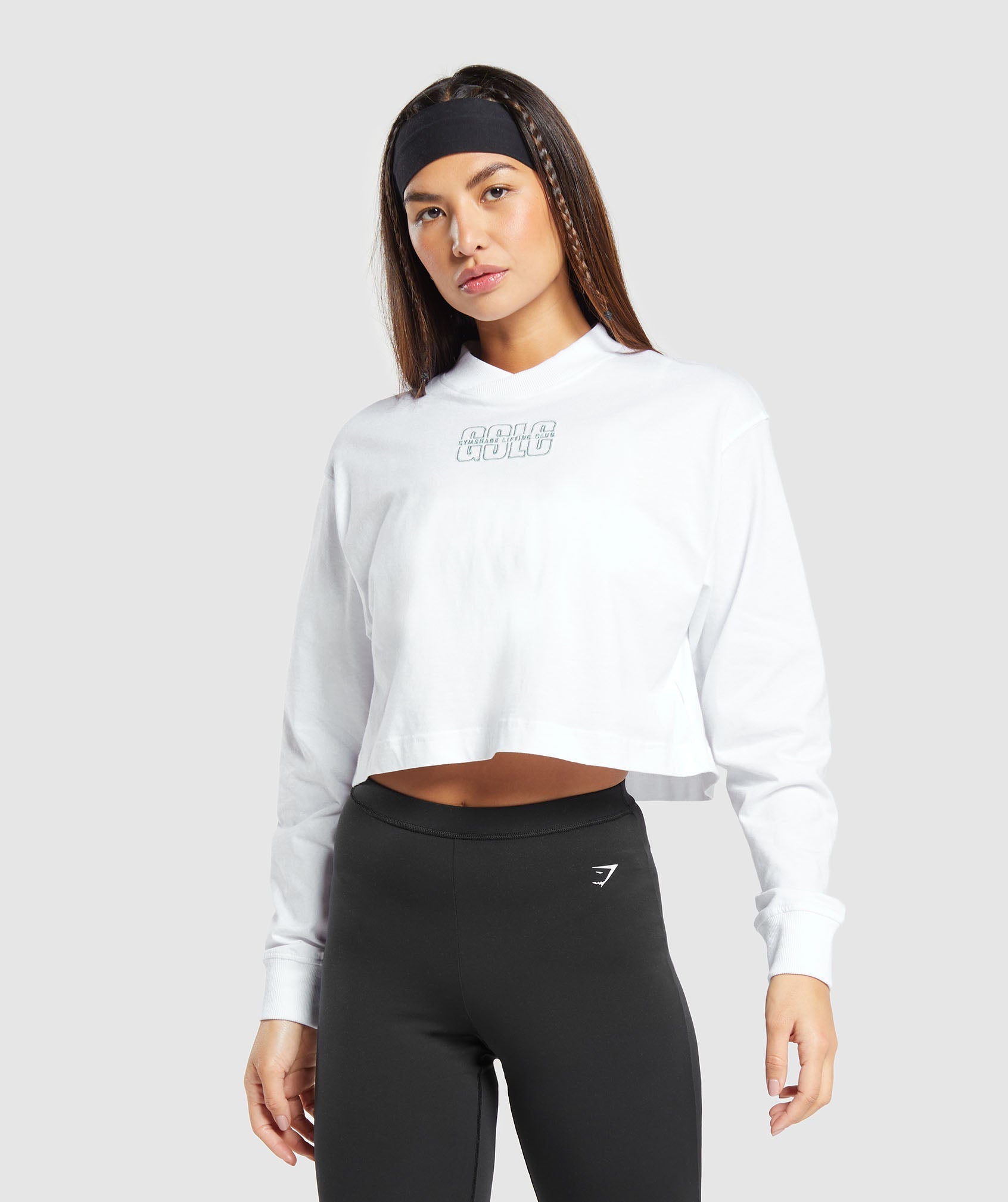 Outline Graphic Oversized Long Sleeve Top in White