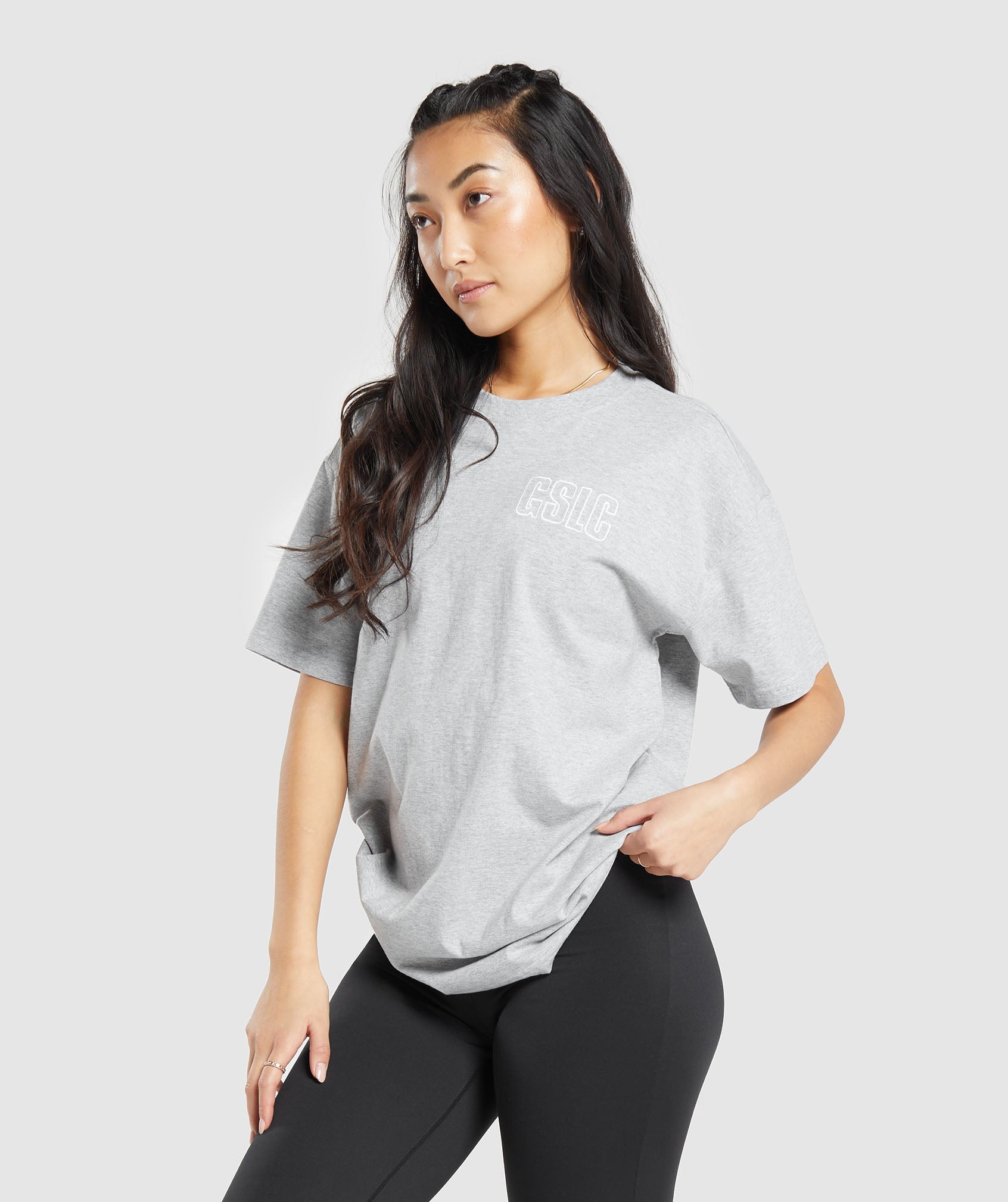 Outline Graphic Oversized T-Shirt in Light Grey Core Marl - view 3