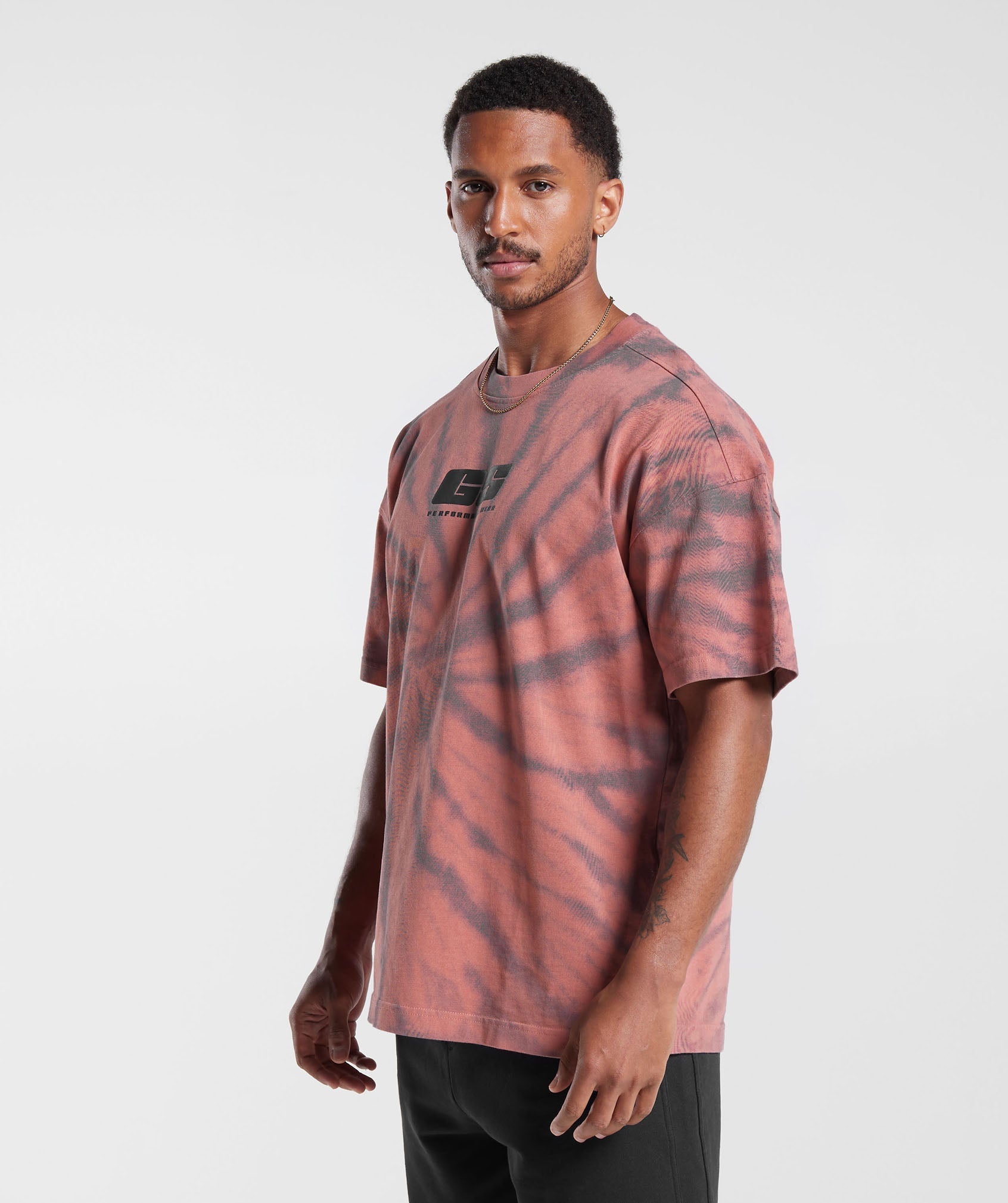 Rest Day T-Shirt in Terracotta Pink/Dusty Maroon/Spiral Optic Wash