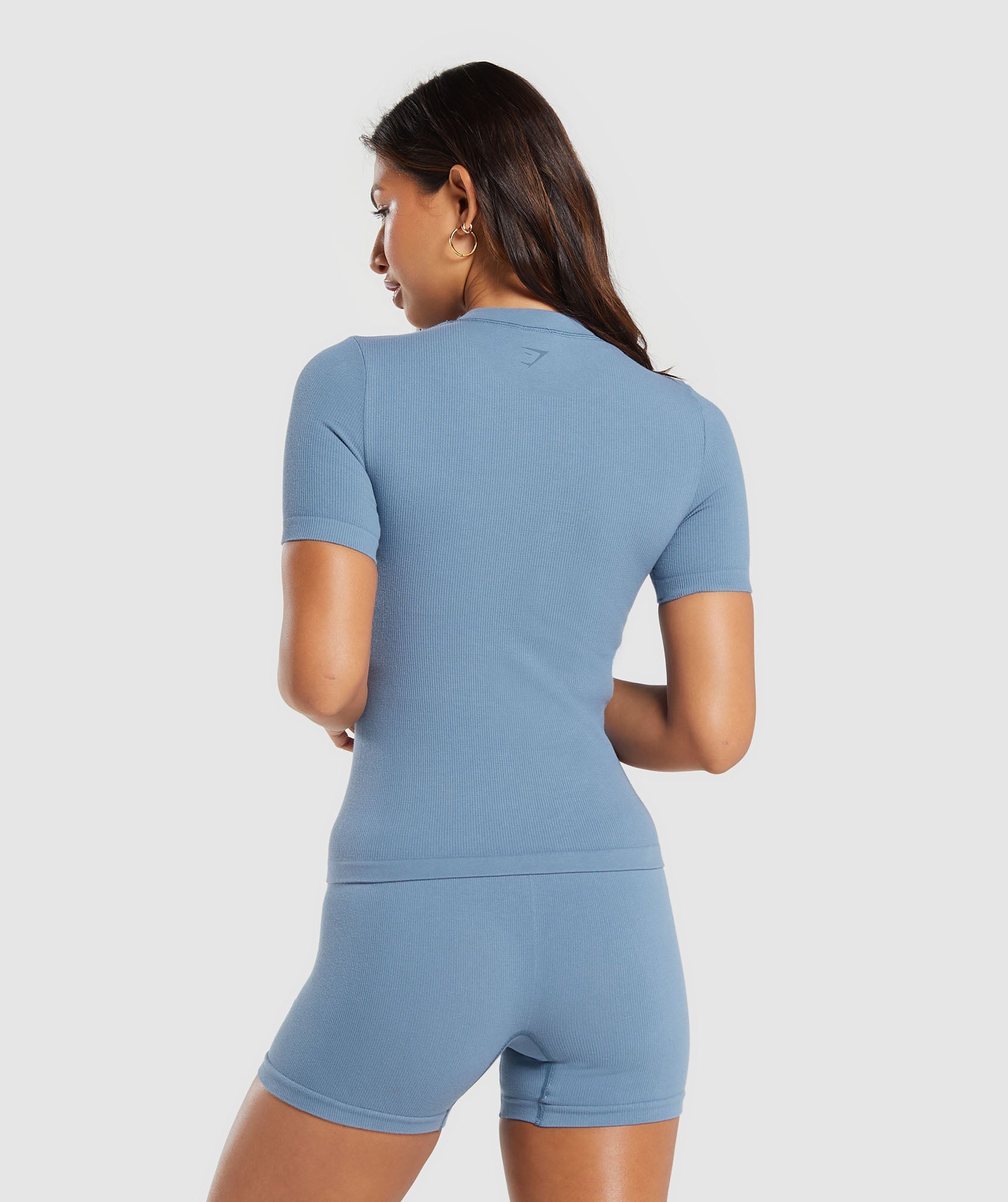 Ribbed Cotton Seamless T-Shirt in Faded Blue - view 2