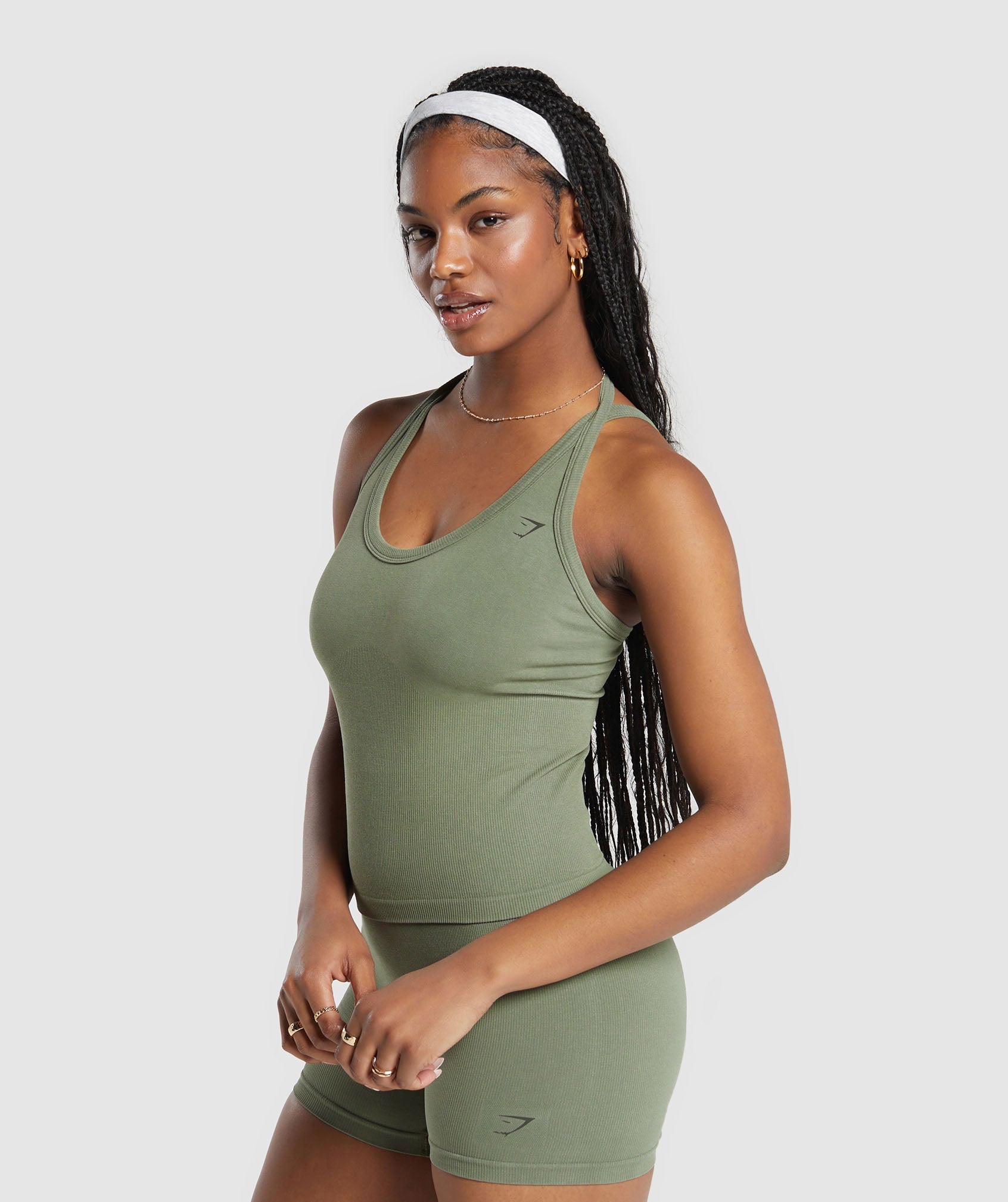 Ribbed Cotton Seamless Tank in Base Green - view 3