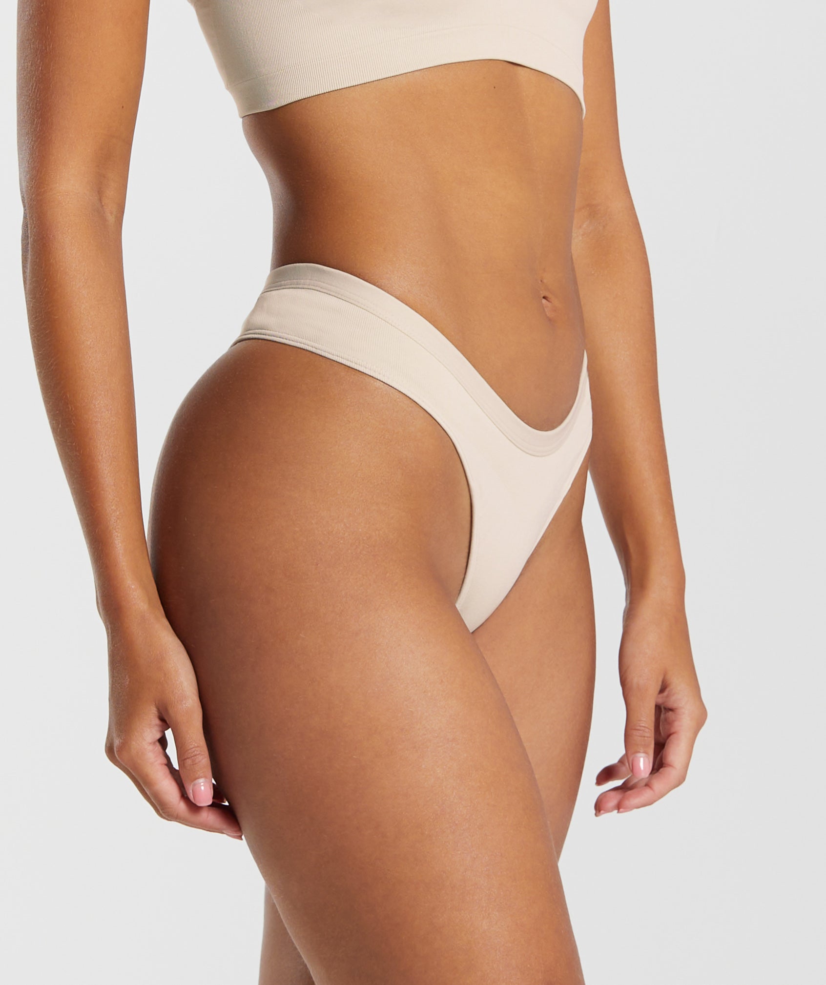 Seamless Dipped Front Thong in Pebble Grey - view 3
