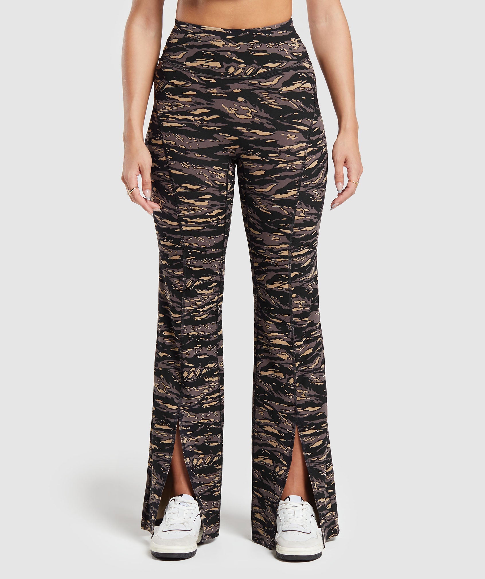 Split Flare Printed Leggings in Cool Brown - view 1