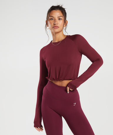 Gymshark Sweat Seamless Long Sleeve Crop Top - Dusty Olive | Gymshark