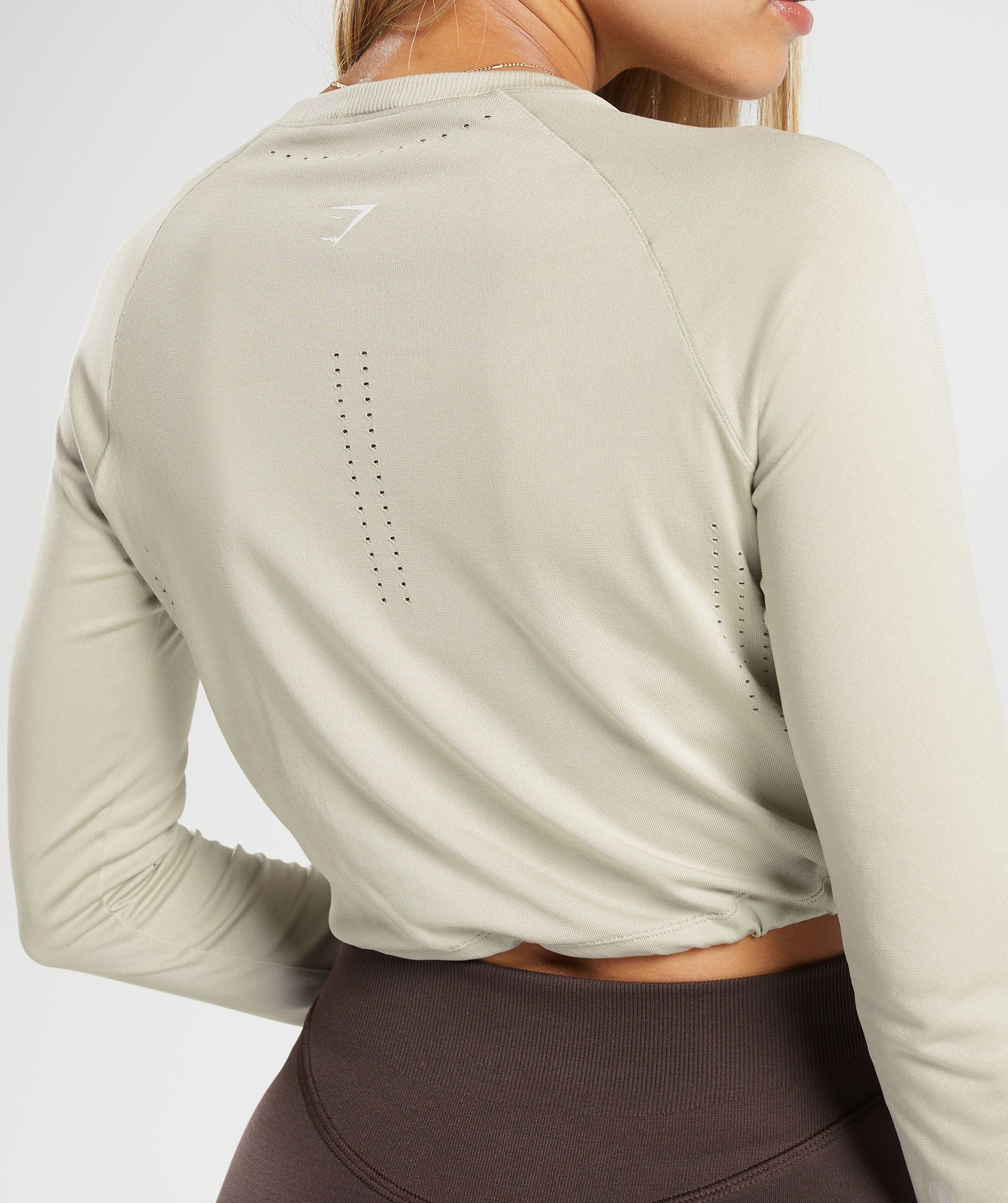 Sweat Seamless Long Sleeve Crop Top in Washed Stone Brown - view 6