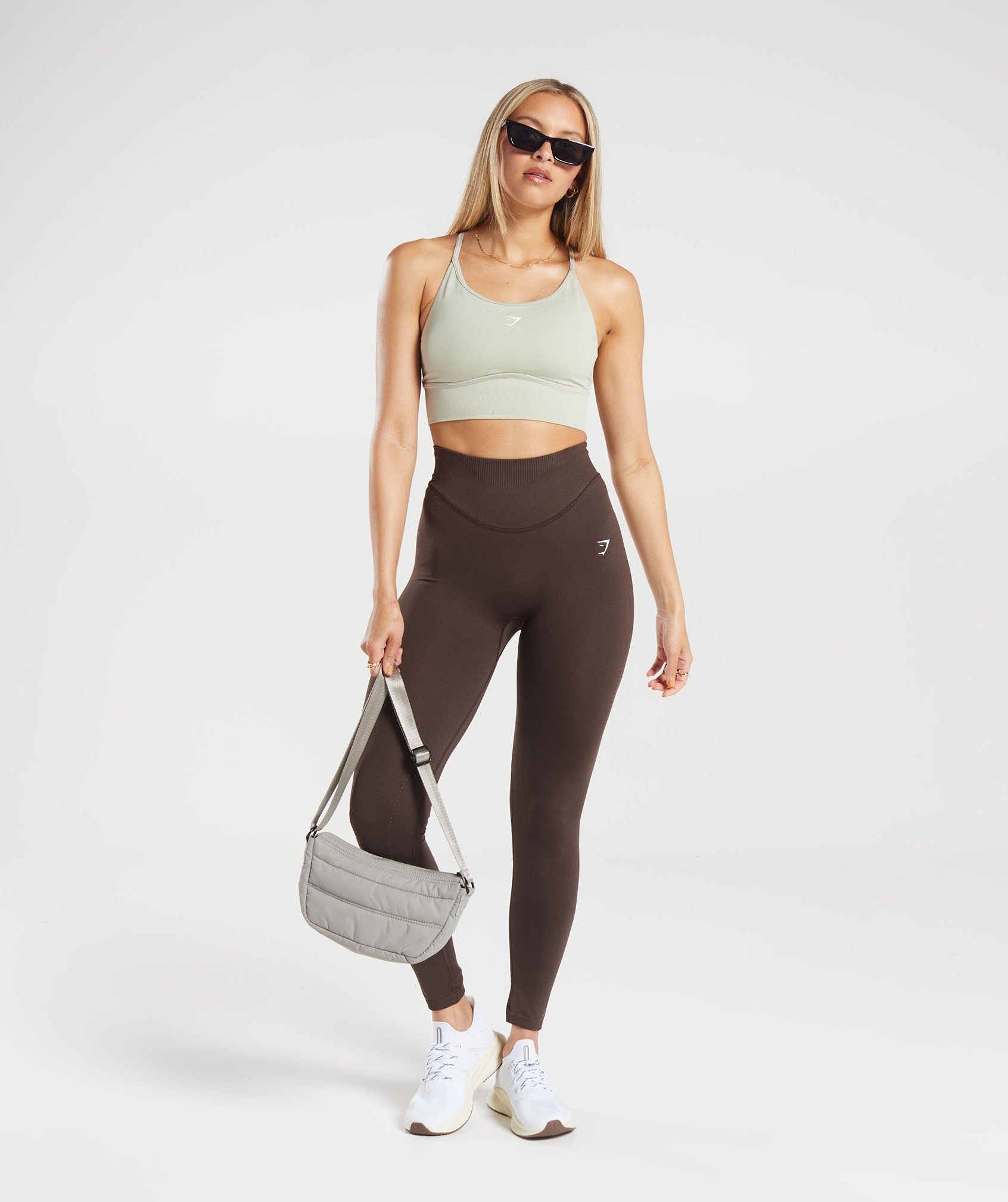 Sweat Seamless Longline Sports Bra in Washed Stone Brown - view 4