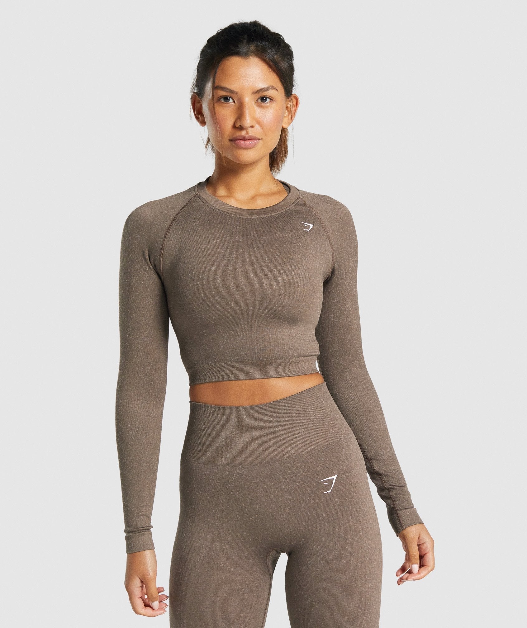 Gymshark Adapt Fleck Seamless Long Sleeve Crop Top - Mineral | Brown ...