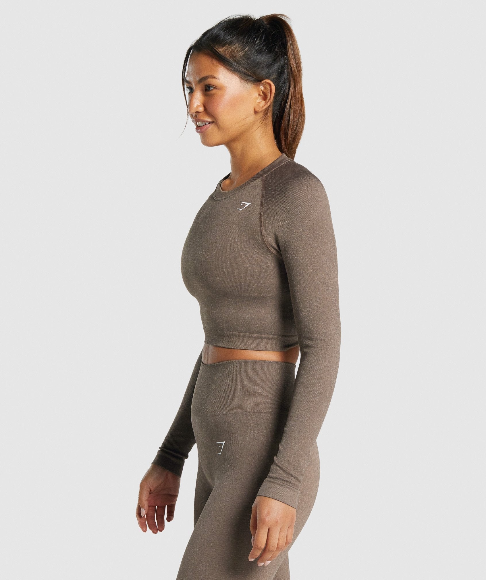 Adapt Fleck Seamless Long Sleeve Crop Top in Mineral | Brown - view 3