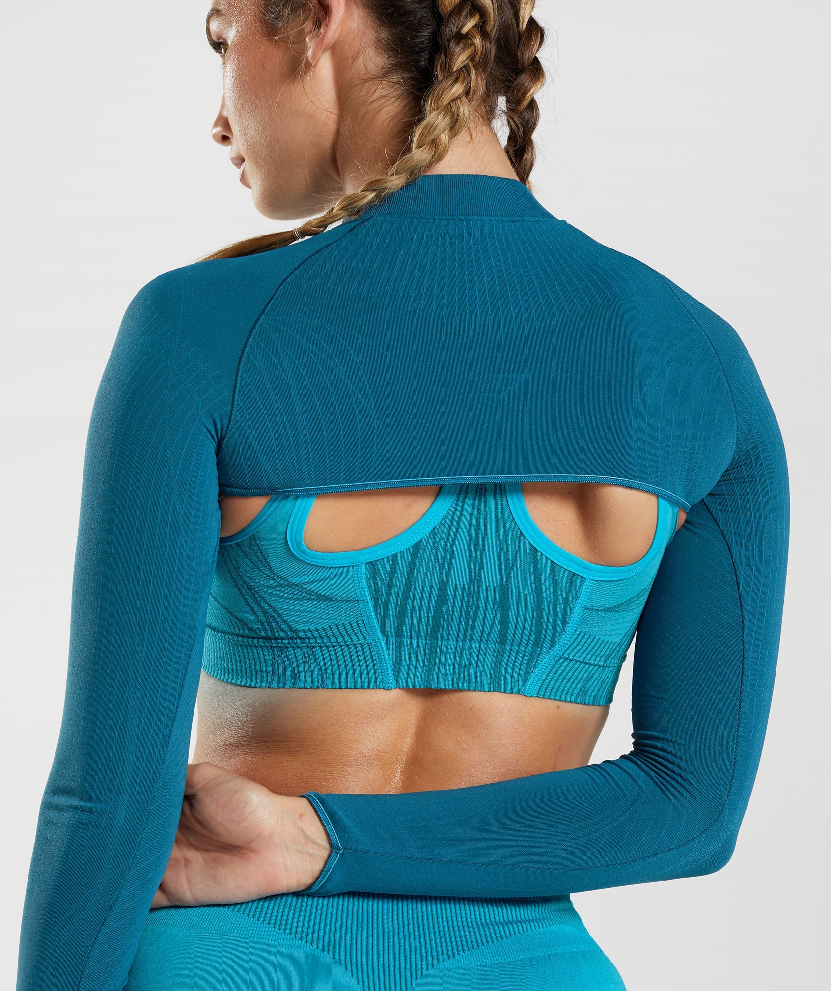 Apex Seamless Shrug in Atlantic Blue/Shark Blue - view 6